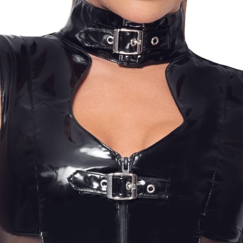 Black Level Buckled Vinyl and Net Dress Black from Nice 'n' Naughty