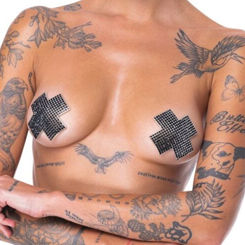 Cottelli Nipple Stickers Cross Black Nipple Pasties from Nice 'n' Naughty