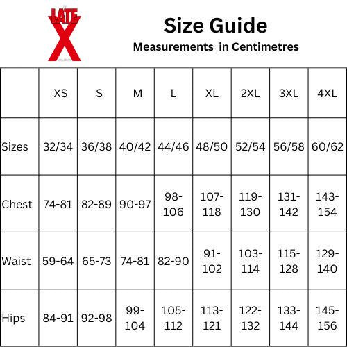 Late X Size Chart from Nice 'n' Naughty