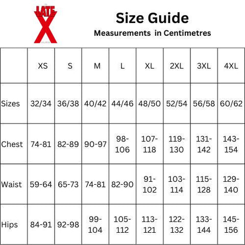 Late X Size Chart from Nice 'n' Naughty