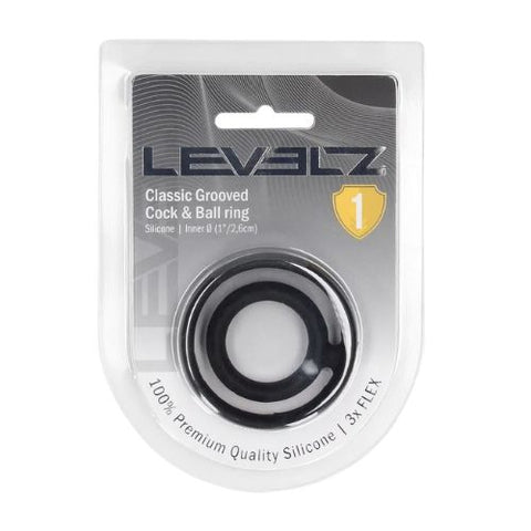 Levelz Classic Grooved Silicone Cock and Bal lRing Black from Nice 'n' Naughty