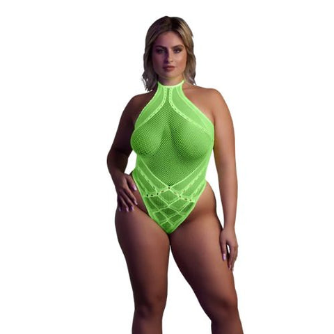 Ouch Body with Halter Neck - Plus Size - Neon Green from Nice 'n' Naughty