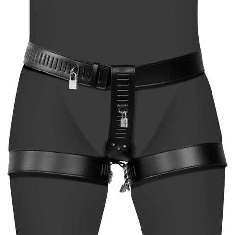 Ouch! Female Chastity Belt w Leg Restraint Black from Nice 'n' Naughty